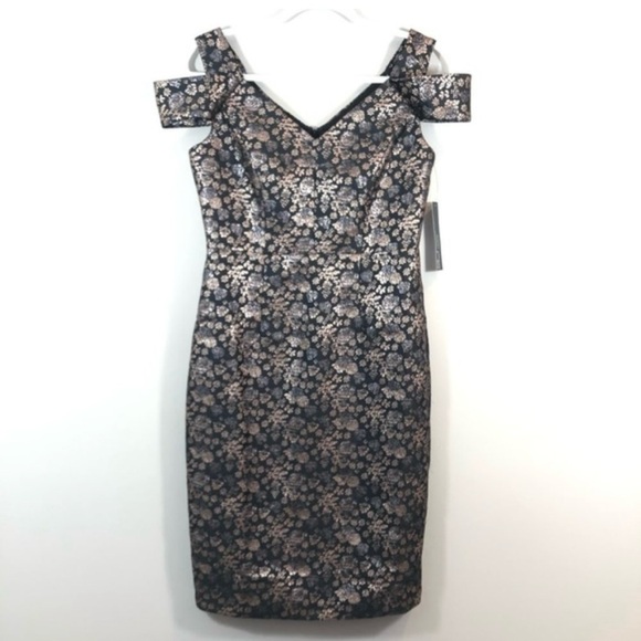 NWT Maggy London Black Rose Gold Metallic Dress - Picture 5 of 6